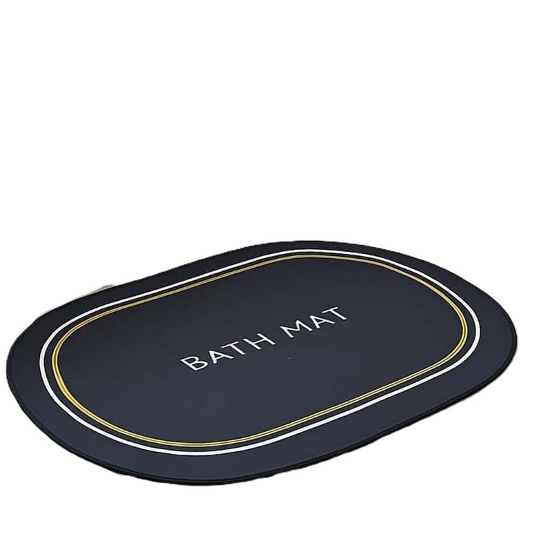 Anti-Slip Oval Bathroom Mat 38 x 57 cm, Quick-Dry Rubber Shower Floor Mat, Non-Slip Bath Mat for Bathtub, Shower, Bathroom, Laundry Room & Wet Areas, Black, 1 Piece