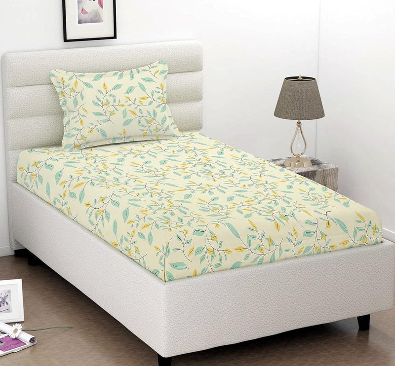 VAS COLLECTIONS VAS COLLECTIONS 100 Cotton 160 Tc Big Flower Printed Single Bedsheets With 1 Pillow Cover 60X90 InchesGreen  - Image 1