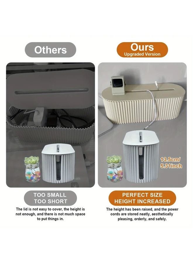 Beige Large Cable Management Box Plastic Cord Organizer For Power Strip Charger - Image 5