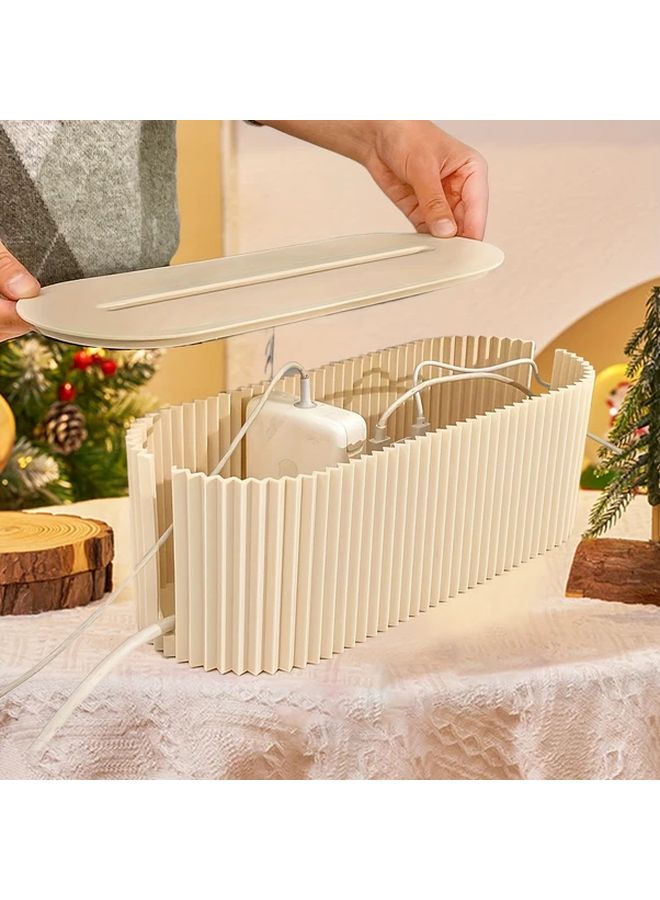 Beige Large Cable Management Box Plastic Cord Organizer For Power Strip Charger - Image 2