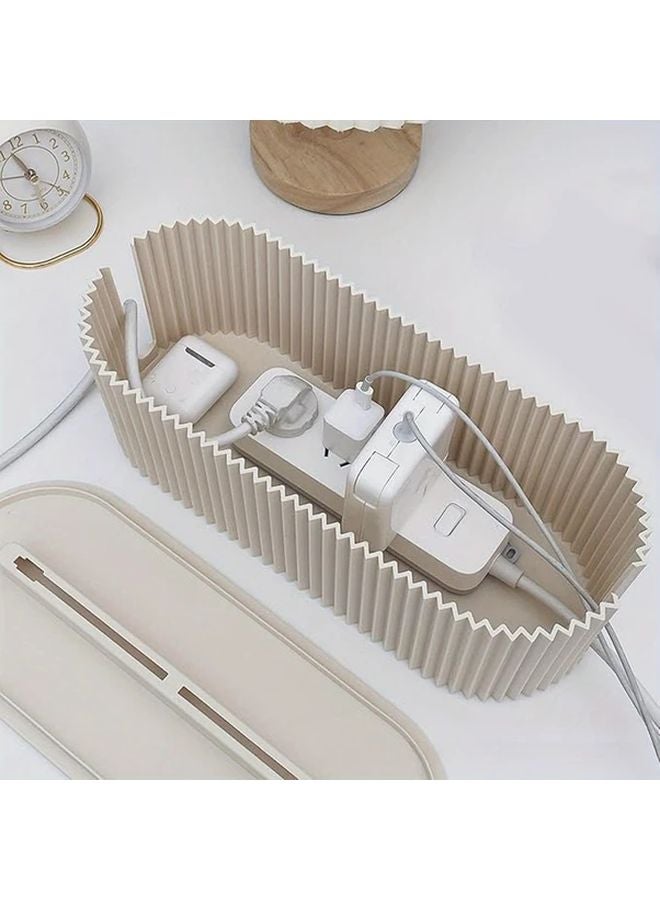 Beige Large Cable Management Box Plastic Cord Organizer For Power Strip Charger - Image 4