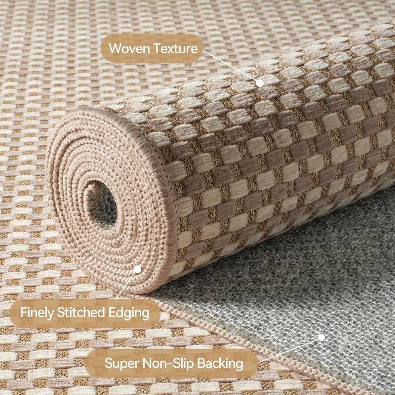 YDKGL Boho Washable Area Rugs 5x7 ft, Non Slip Area Rug for Living Room, Braided Office Rugs Bedroom Rug Woven Washable Indoor Floor Carpets for Office Dining Bedroom Living Room, Easy to Clean, Brown - Image 5