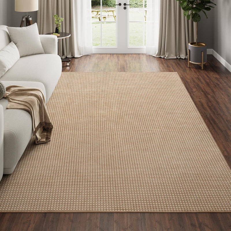 YDKGL Boho Washable Area Rugs 5x7 ft, Non Slip Area Rug for Living Room, Braided Office Rugs Bedroom Rug Woven Washable Indoor Floor Carpets for Office Dining Bedroom Living Room, Easy to Clean, Brown - Image 1