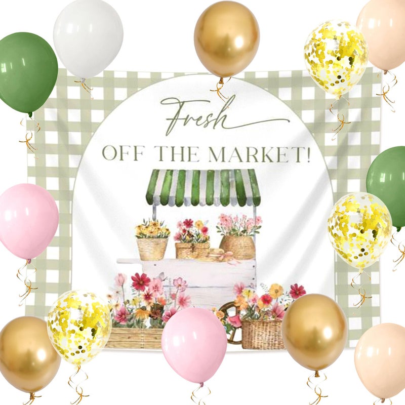 Roaring Good Time She's Off the Market Bridal Shower Banner Decor Wildflower Farmer's Market Theme Farmer's Market Bridal Shower Backdrop Locally Grown Party Decor for Floral Bridal Showers Gardener Theme Farm Partys - Image 1