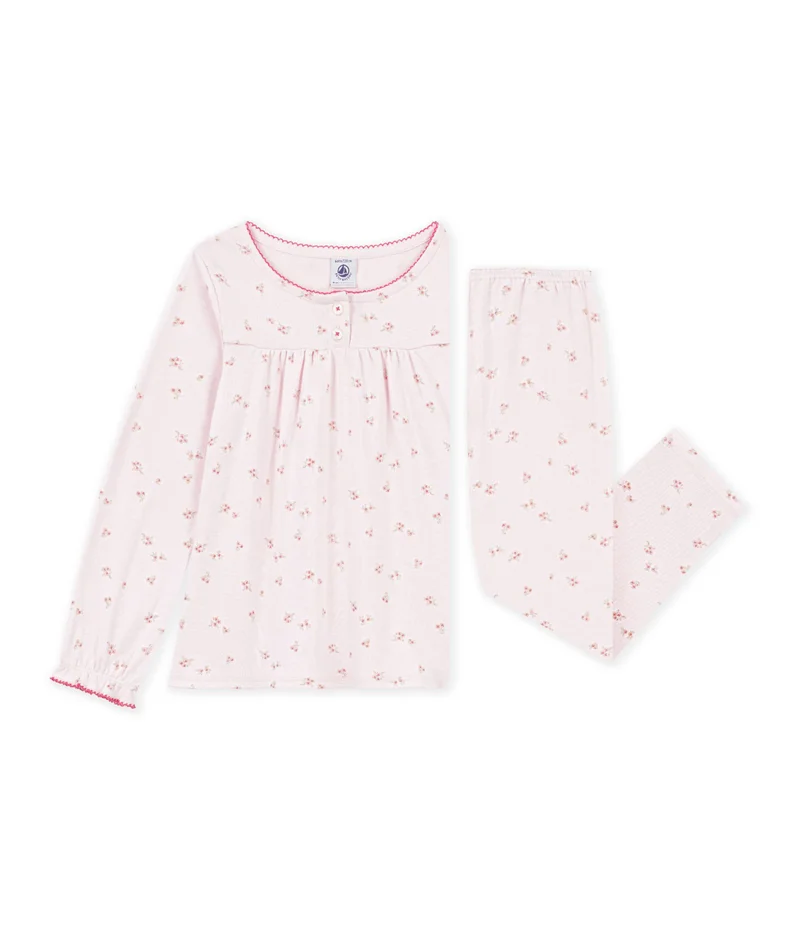 Petit Bateau Children's Cotton Pyjamas With Floral Ruffles