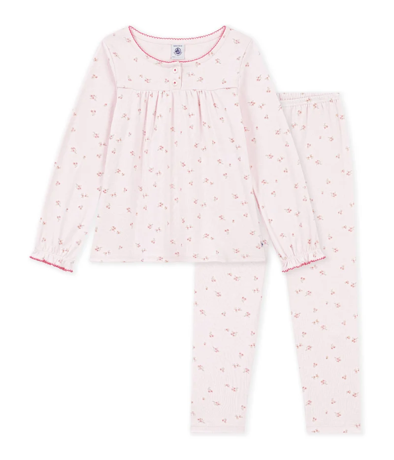 Petit Bateau Children's Cotton Pyjamas With Floral Ruffles