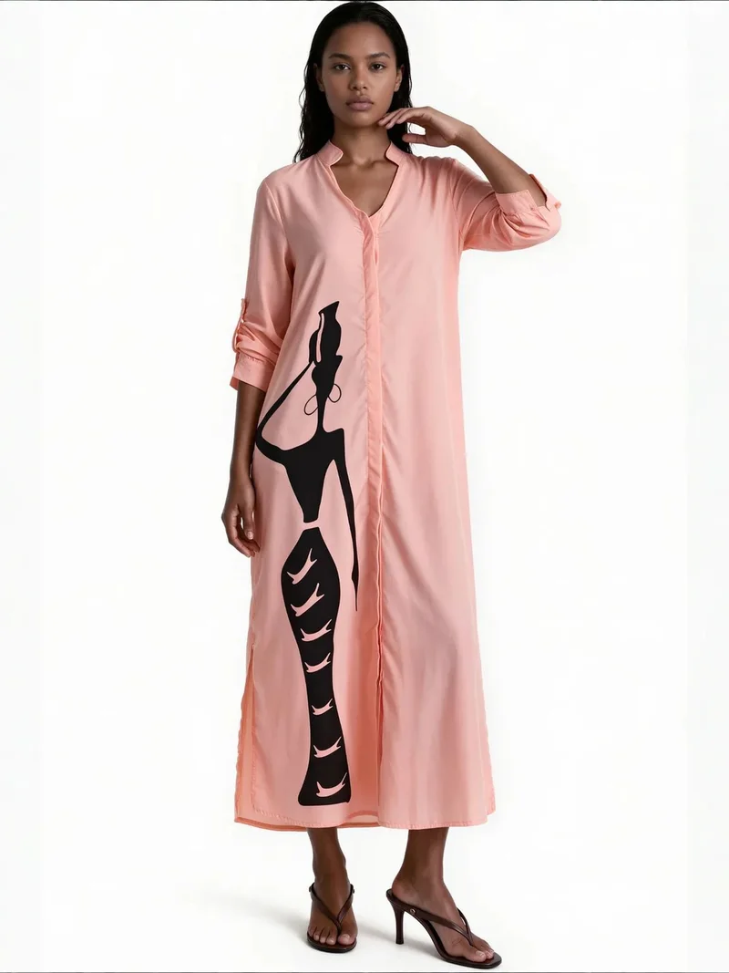 Text Print Maxi Shirt Dress