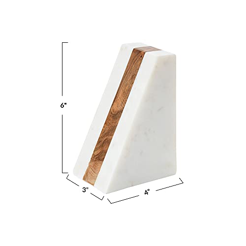 Main + Mesa Marble Geometric Bookends with Wood Inlay, White - Image 4