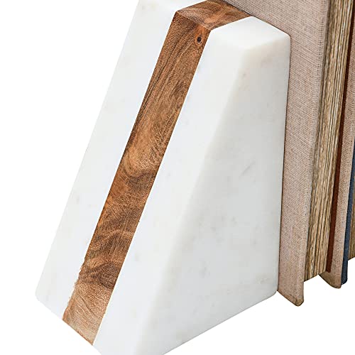 Main + Mesa Marble Geometric Bookends with Wood Inlay, White - Image 5