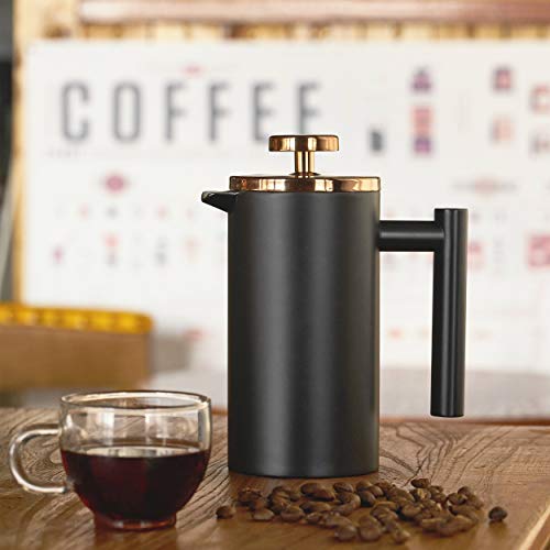 Meelio Small French Press Coffee Maker 600ml, Black Double-Wall Insulated French Press Coffee Press Stainless Steel for travel camping, Included 2 Extra Fliters and 1 Coffee Spoon (2-4cup, 20 OZ) - Image 4