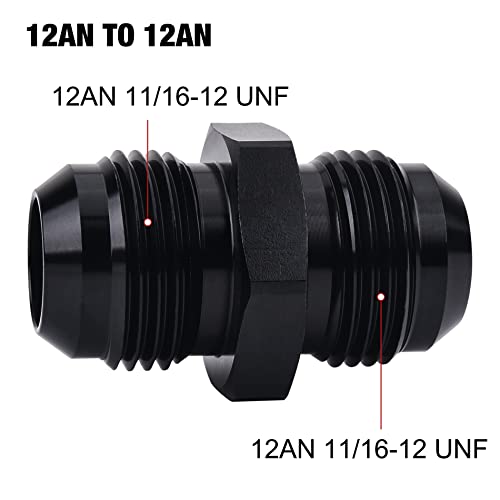 EVIL ENERGY 12AN Male to Male Flare Coupler Union Straight Fuel Hose Adapter Fitting Black 2PCS - Image 3
