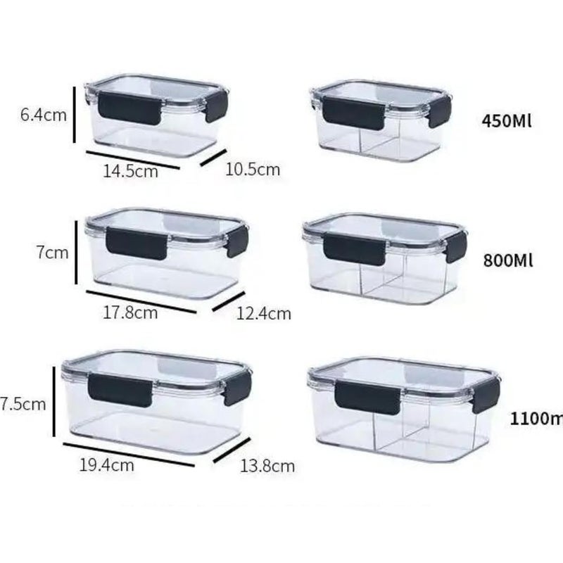 TAZLYN Polypropylene Storage Containers Kitchen Air Tight Containers Storage Boxes Fridge Storage Boxes Vegetables Durable OdorFree Set Of 3 Airtight Boxes Set 1200Ml800Ml1300Ml Clear - Image 4