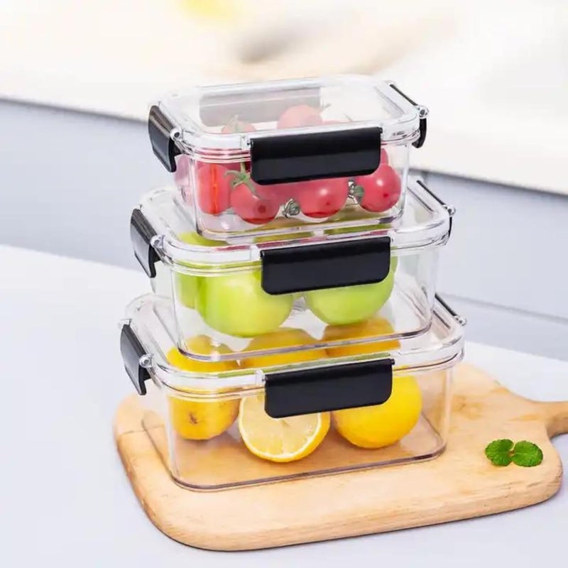 TAZLYN Polypropylene Storage Containers Kitchen Air Tight Containers Storage Boxes Fridge Storage Boxes Vegetables Durable OdorFree Set Of 3 Airtight Boxes Set 1200Ml800Ml1300Ml Clear - Image 1