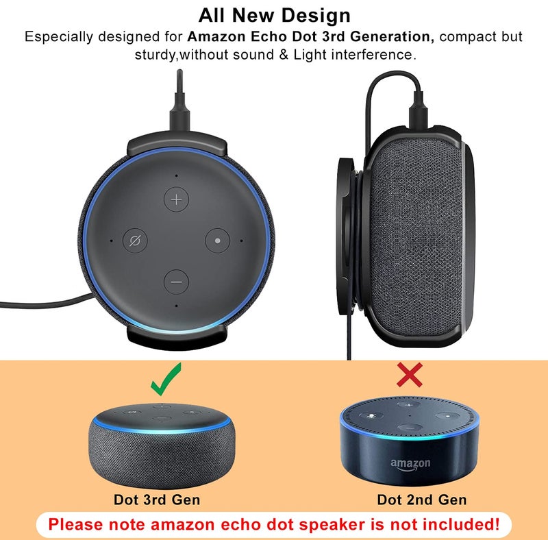 Foso Wall Mount for Alexa Echo Dot 3rd Gen, Bracket Stand Holder for Smart Speaker, Built-in Cable Management Hide Messy Wires, for Kitchen, Bedroom (Speaker not Included) (Gray) - Image 4