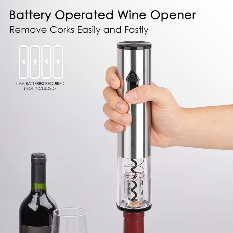 CircleJoy 5-in-1 Electric Wine Opener Gift Set Stainless Steel Electric Wine Bottle Opener Battery Operated Corkscrew with Foil Cutter, Wine Pour, Wine Stopper and Storage Base, Silver - Image 4