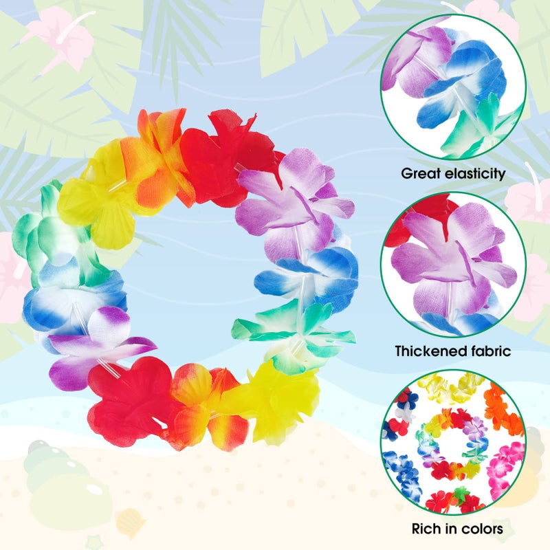 Amandir Hawaiian Leis Luau Party Decorations Set, 54Pcs Hawaiian Luau Party Supplies Flower Leis Necklaces Headbands Wristbands Grass Hula Skirt Lays Tropical Summer Beach Birthday Holiday Party Favors - Image 3