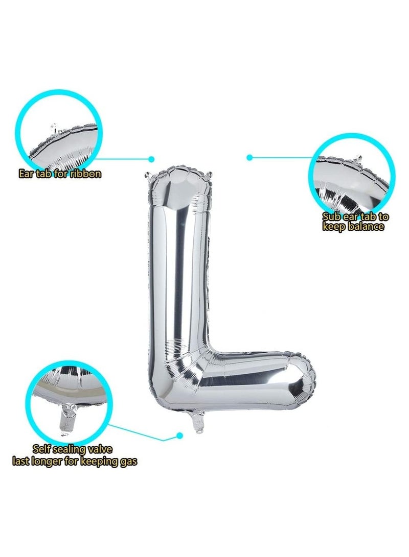 جولد إيدج بالونات هيليوم فضية عملاقة مقاس 32 بوصة على شكل حرف L من رقائق معدنية، بالون مايلر كبير واحد، زينة حفلات أعياد الميلاد، مستلزمات حفلات استقبال المولود الجديد (فضي، كبير) - Image 2