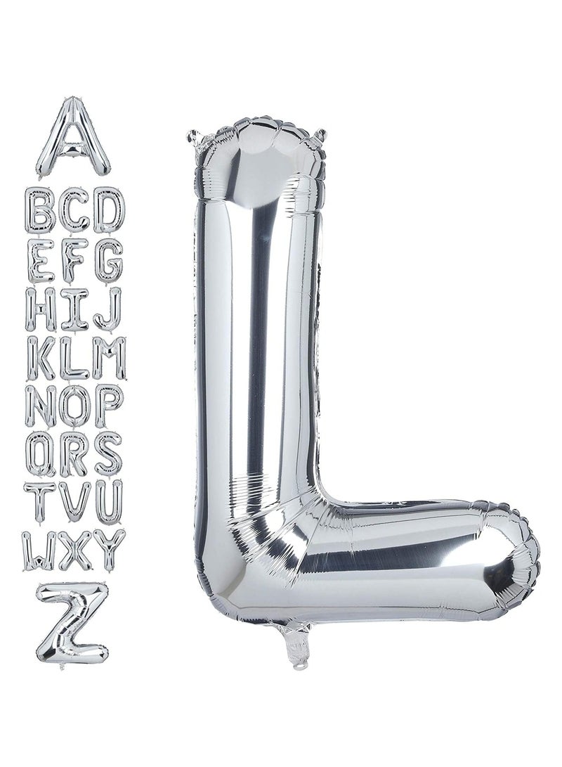 جولد إيدج بالونات هيليوم فضية عملاقة مقاس 32 بوصة على شكل حرف L من رقائق معدنية، بالون مايلر كبير واحد، زينة حفلات أعياد الميلاد، مستلزمات حفلات استقبال المولود الجديد (فضي، كبير) - Image 1