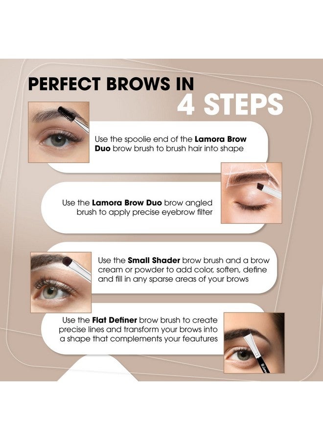 Lamora Eyebrow Brush Duo Eye Brow Spoolie Angled Eyeshadow Eyeliner Precision Flat Definer Small Shader 3 Piece Makeup Brush Set Cruelty Free Synthetic Bristles - Image 5