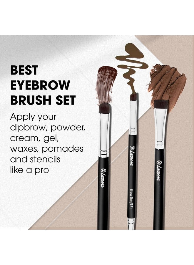 Lamora Eyebrow Brush Duo Eye Brow Spoolie Angled Eyeshadow Eyeliner Precision Flat Definer Small Shader 3 Piece Makeup Brush Set Cruelty Free Synthetic Bristles - Image 2