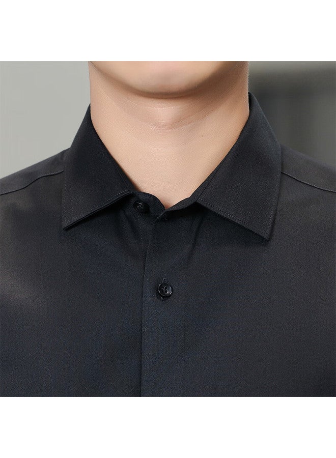 Tucano Men's Shirt, Summer Short-sleeve Shirt, Business Casual, Solid Color, Embroidered, Breathable, Versatile Menswear, A, Black, XL - Image 3