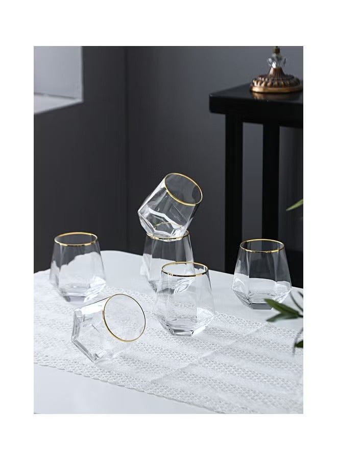 Beauenty 6-Piece Hexagonal Low Glass Water Cup Clear/Gold 9.2x9.3x6.6cm - Image 3