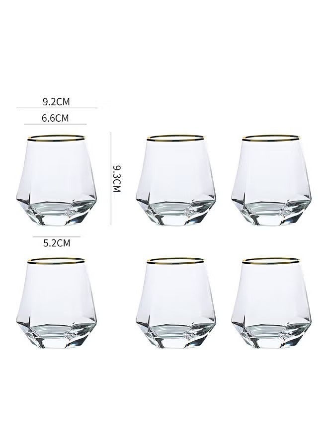 Beauenty 6-Piece Hexagonal Low Glass Water Cup Clear/Gold 9.2x9.3x6.6cm - Image 4