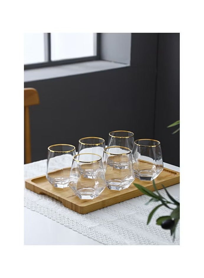 Beauenty 6-Piece Hexagonal Low Glass Water Cup Clear/Gold 9.2x9.3x6.6cm - Image 1