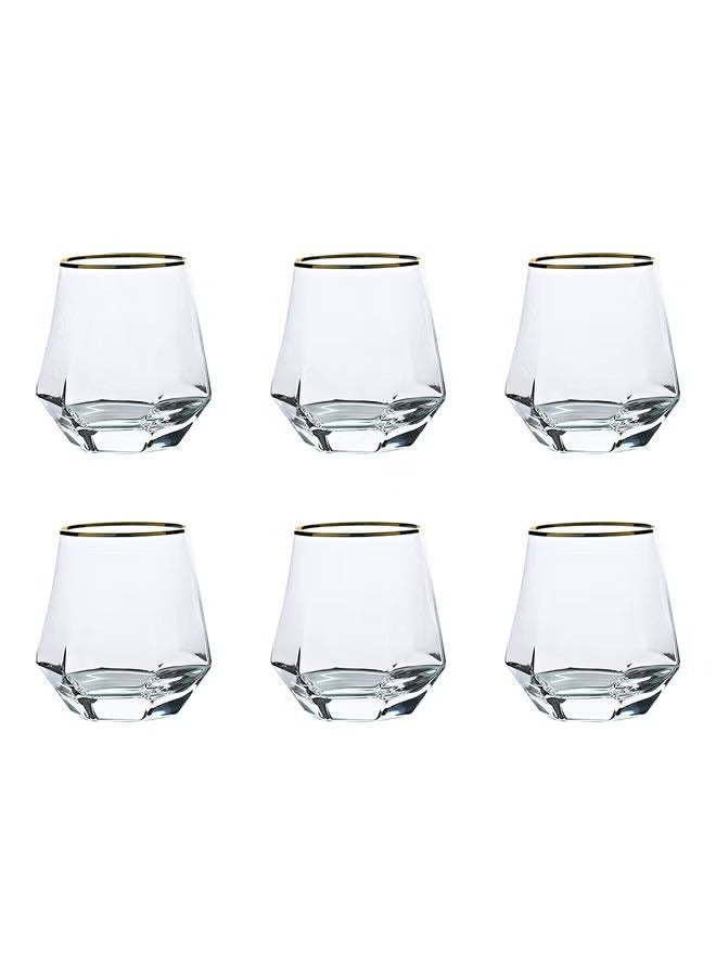 Beauenty 6-Piece Hexagonal Low Glass Water Cup Clear/Gold 9.2x9.3x6.6cm - Image 2