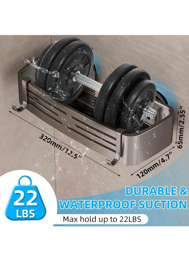 Aluminum Shower Caddy Suction Cup, No Drilling Bathroom Shower Shelf, Corner Shower Caddy with 6 Portable Hooks, Removable Bath Organizer with Towel Bar for Bathroom Storage Grey - Image 3