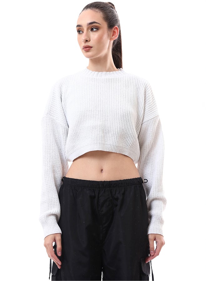 RAVIN White Chunky Knit Slip On Cropped Pullover  - Image 1
