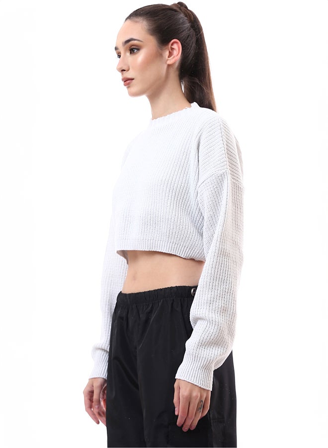 RAVIN White Chunky Knit Slip On Cropped Pullover  - Image 2
