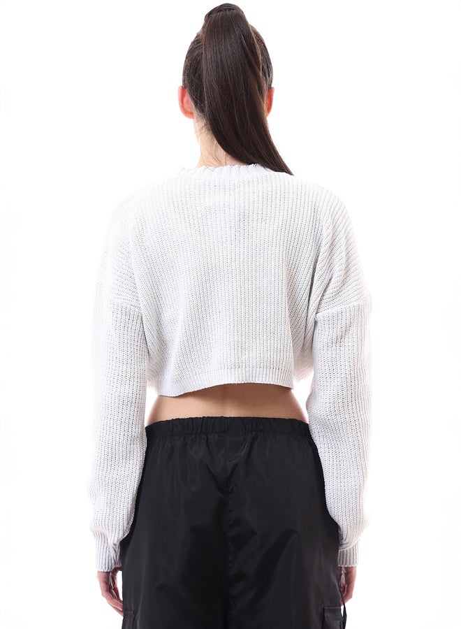 RAVIN White Chunky Knit Slip On Cropped Pullover  - Image 3