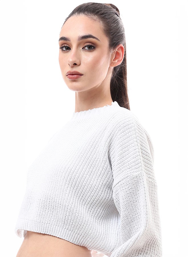 RAVIN White Chunky Knit Slip On Cropped Pullover  - Image 4