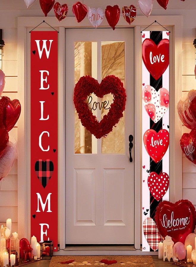 BlissYard Valentine's Day Welcome Door Banner 71x12 Inch Double-Sided Couplets for Indoor and Outdoor Hanging Decorations Romantic Heart-Themed Porch Signs for Holiday Party - Image 4