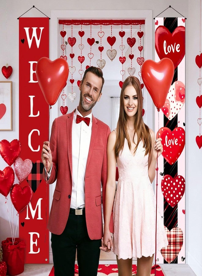 BlissYard Valentine's Day Welcome Door Banner 71x12 Inch Double-Sided Couplets for Indoor and Outdoor Hanging Decorations Romantic Heart-Themed Porch Signs for Holiday Party - Image 5