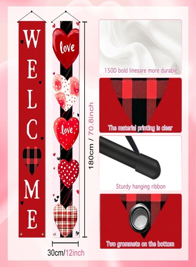 BlissYard Valentine's Day Welcome Door Banner 71x12 Inch Double-Sided Couplets for Indoor and Outdoor Hanging Decorations Romantic Heart-Themed Porch Signs for Holiday Party - Image 3