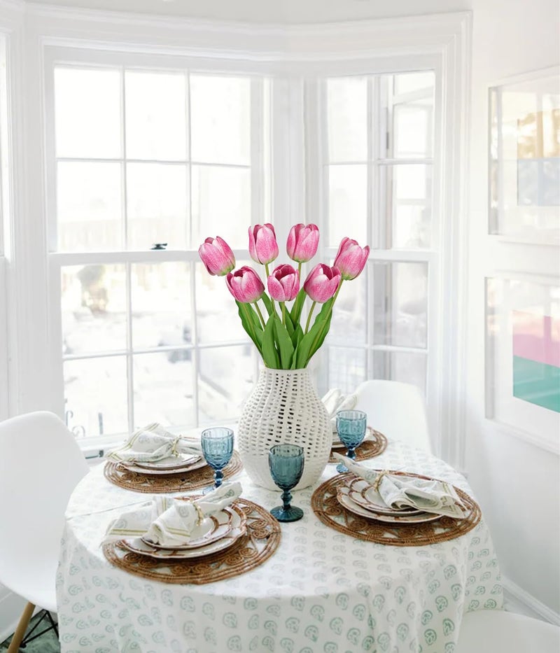 Arborus Artificial Tulips Flowers â€“ 24" Long Stem Faux Tulips, 7PCS Real Touch Fake Pink Tulip for Vase, Farmhouse, Kitchen, Spring & Wedding Home Decor - Image 4