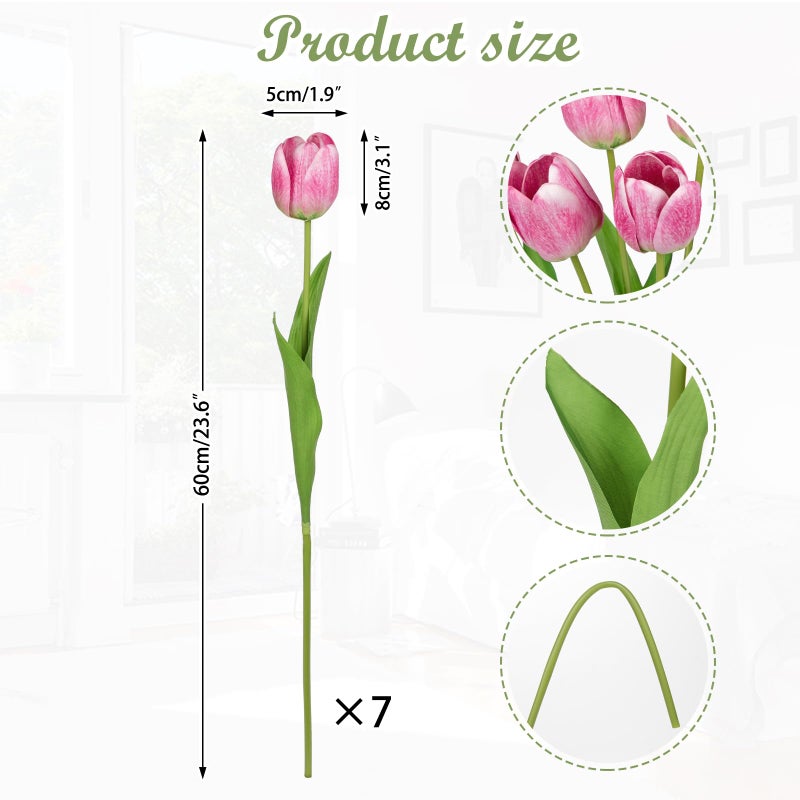 Arborus Artificial Tulips Flowers â€“ 24" Long Stem Faux Tulips, 7PCS Real Touch Fake Pink Tulip for Vase, Farmhouse, Kitchen, Spring & Wedding Home Decor - Image 2