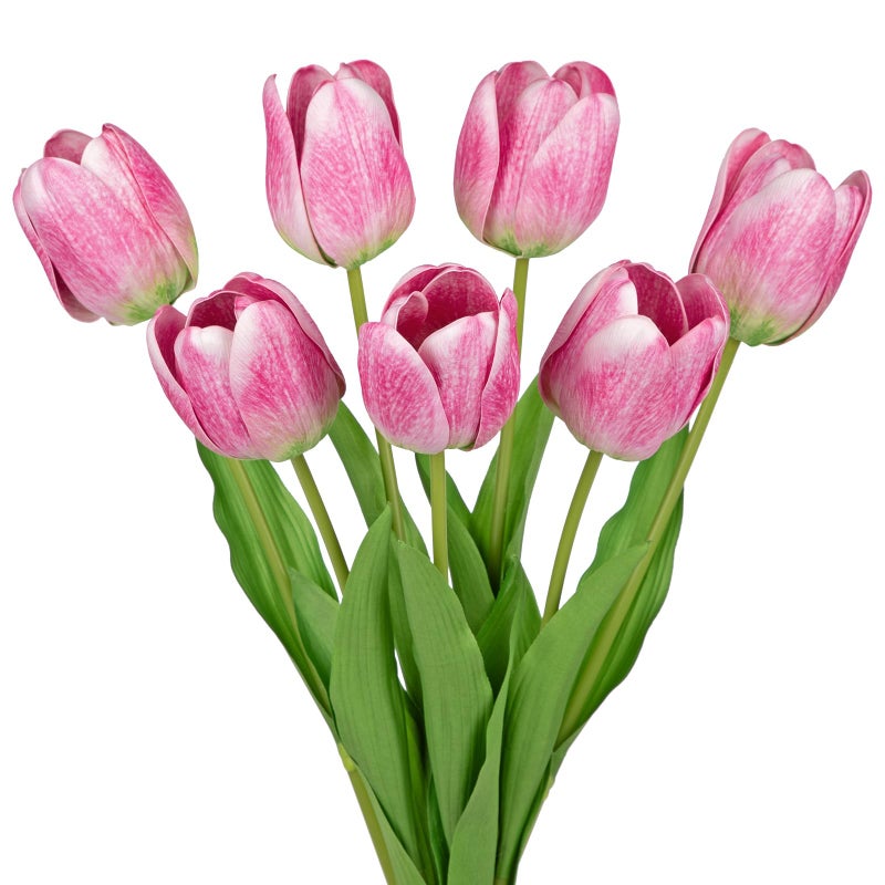 Arborus Artificial Tulips Flowers â€“ 24" Long Stem Faux Tulips, 7PCS Real Touch Fake Pink Tulip for Vase, Farmhouse, Kitchen, Spring & Wedding Home Decor - Image 1
