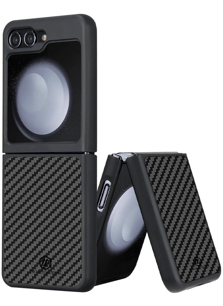 MONOCARBON Real Carbon Fiber for Samsung Galaxy Z Flip 5 Case Cover [MagSafe Compatible] Military Grade - Matte Black 
