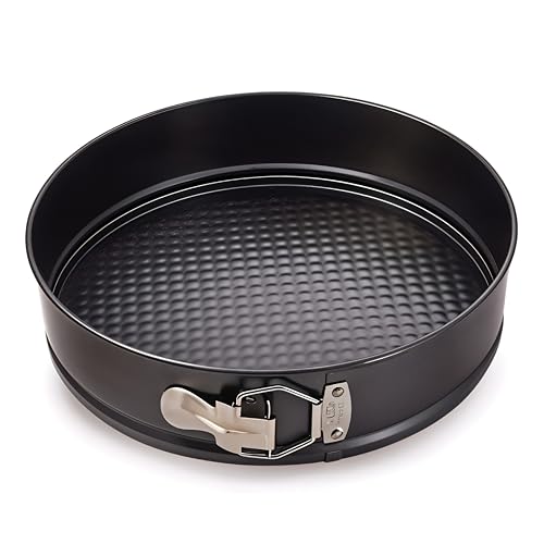 Wishome Round Springform Cake Mould Pan Set Teflon Coated Carbon Steel Lockable Non-Stick Cake Baking Mould for Microwave Oven OTG Dishwasher Safe – Baking Tray 3Pc Set (24-26-28Cm) - BK009, Black - Image 5