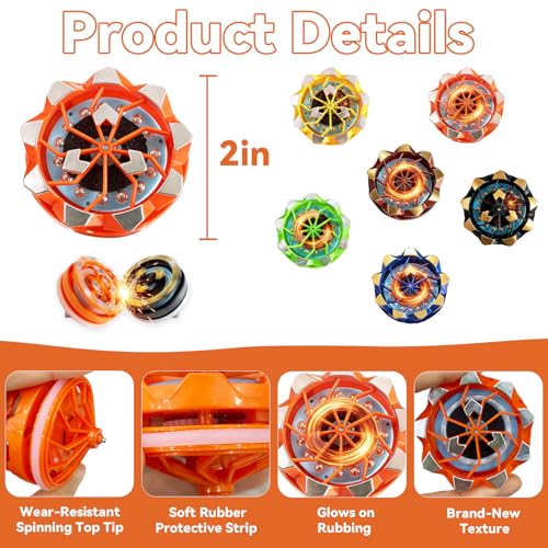 pegxtwu Fireworks Fingertip GyroHandheld Fireworks GyroscopeCollision Sparks Light Up Spinning Top ToyCreative Gyroscope Toy for KidsFidget Spinners for Adults Cool Flashing Spinning Toys 6 PCS - Image 5