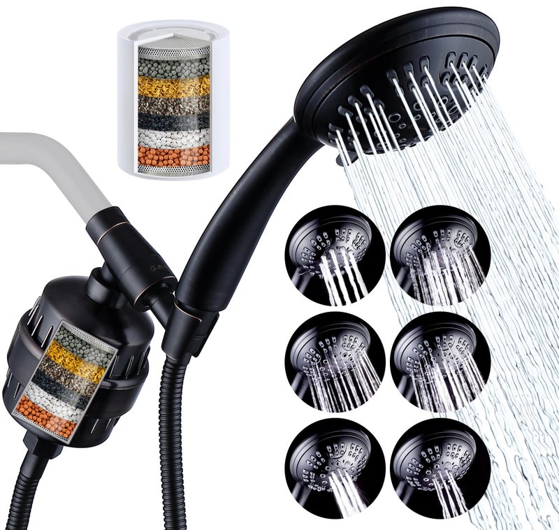 G-Promise GPromise Luxury Filtered Handheld Shower Head Shower Set 6 Spray Showerhead with Effective Filter of 2 Cartridges Adjustable Metal Bracket Extra Long Hose Oil Rubbed Bronze with Filter