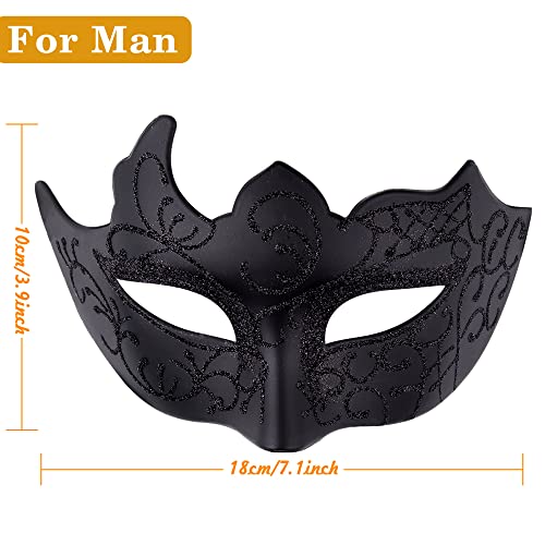 SIQUK Couple Masquerade Masks Plastic Venetian Party Mask Lace Halloween Costume Mask Rhinestone Mardi Gras Mask for Couples Women and Men, Black - Image 2