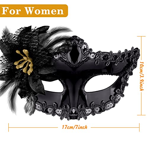 SIQUK Couple Masquerade Masks Plastic Venetian Party Mask Lace Halloween Costume Mask Rhinestone Mardi Gras Mask for Couples Women and Men, Black - Image 3