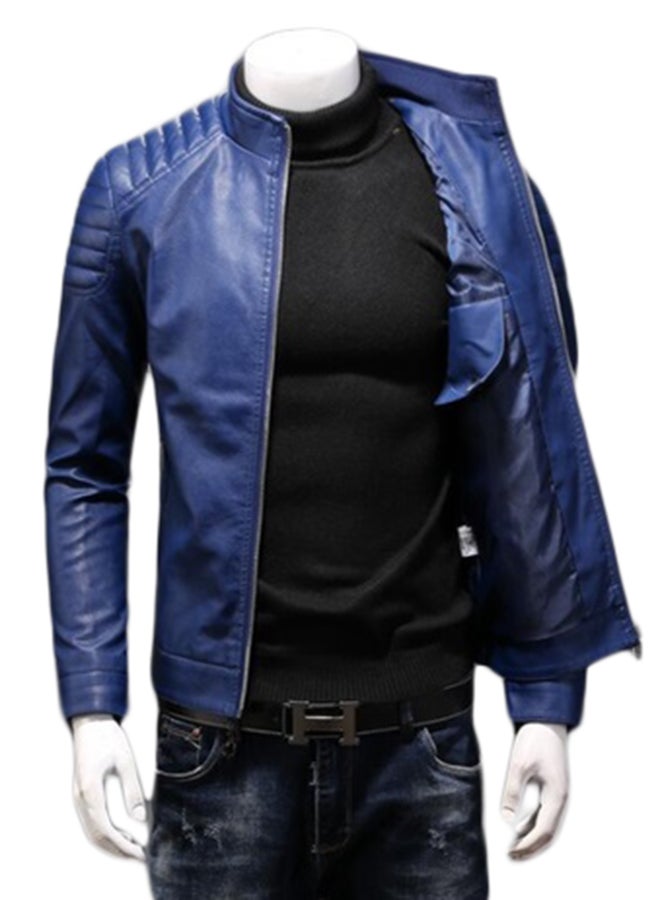 NIBEMINENT Quilted Shoulder Biker Jacket Blue  - Image 3