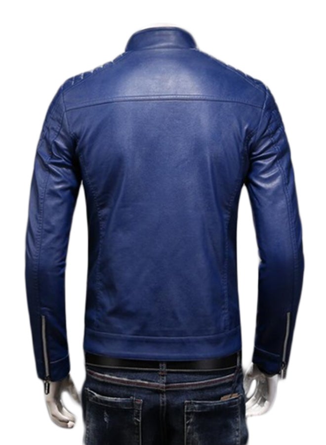 NIBEMINENT Quilted Shoulder Biker Jacket Blue  - Image 2