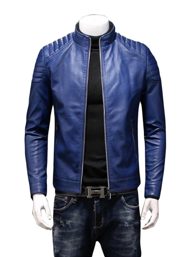 NIBEMINENT Quilted Shoulder Biker Jacket Blue  - Image 1