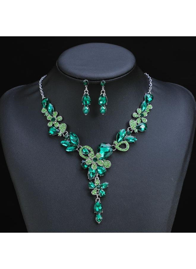 NIBEMINENT Spring New European And American Retro Necklace Earrings Two-piece Flower Crystal Double 